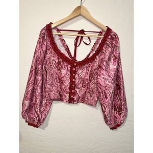 Free People‎ Velvet Womans Blouse Size Small Pink Tops